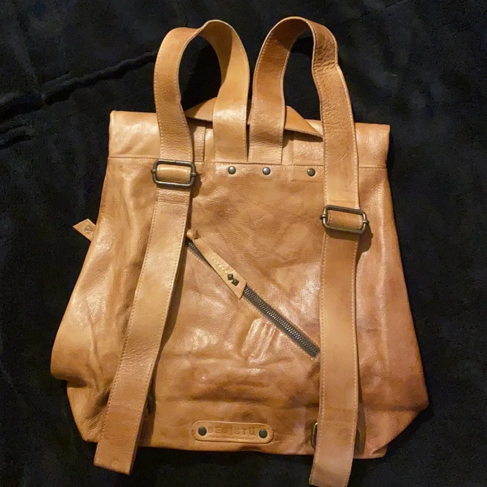 Bed Stu Tan Leather Fold-Top Backpack